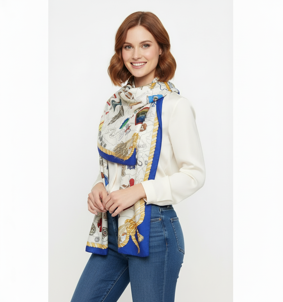 Woman Wearing Oklahoma Scarf - Side Angle