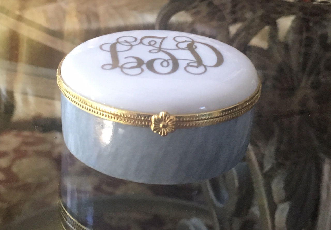 Monogrammed Limoges Style Hinged Box - Ronda Roush Studios
