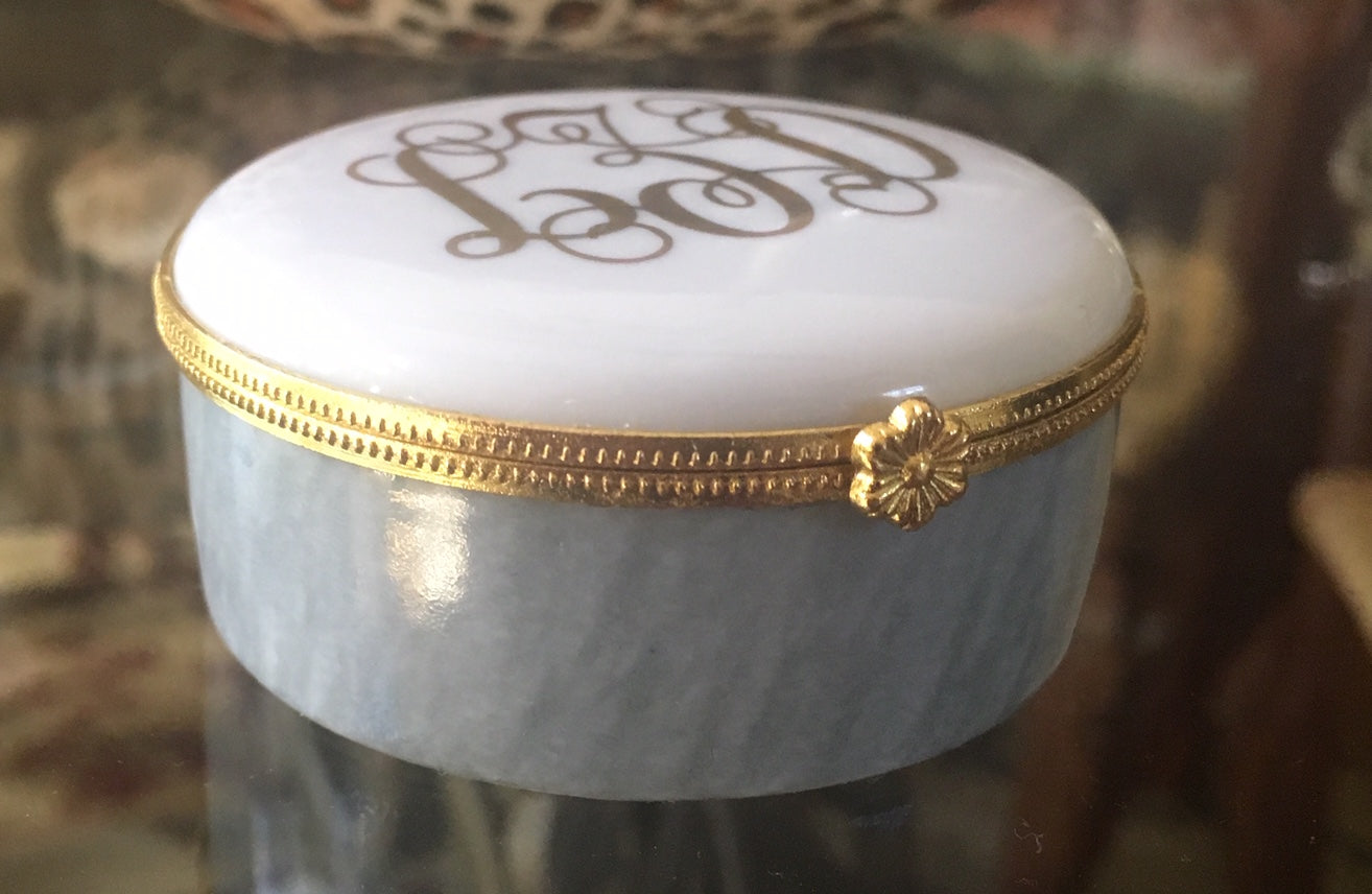 Monogrammed Limoges Style Hinged Box - Ronda Roush Studios